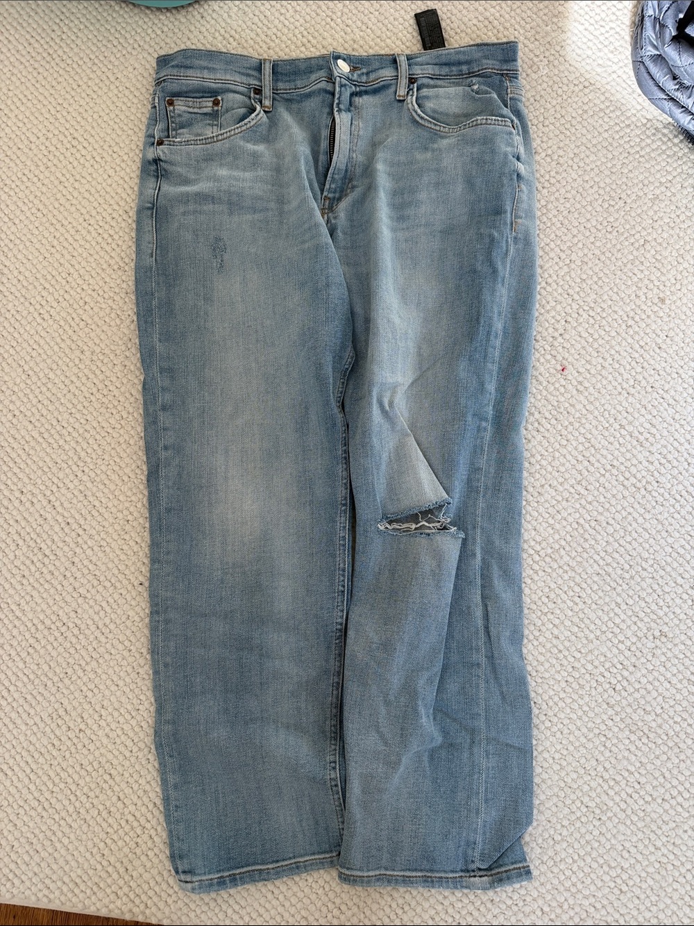 Zara Light Wash Distressed Straight-Leg Jeans